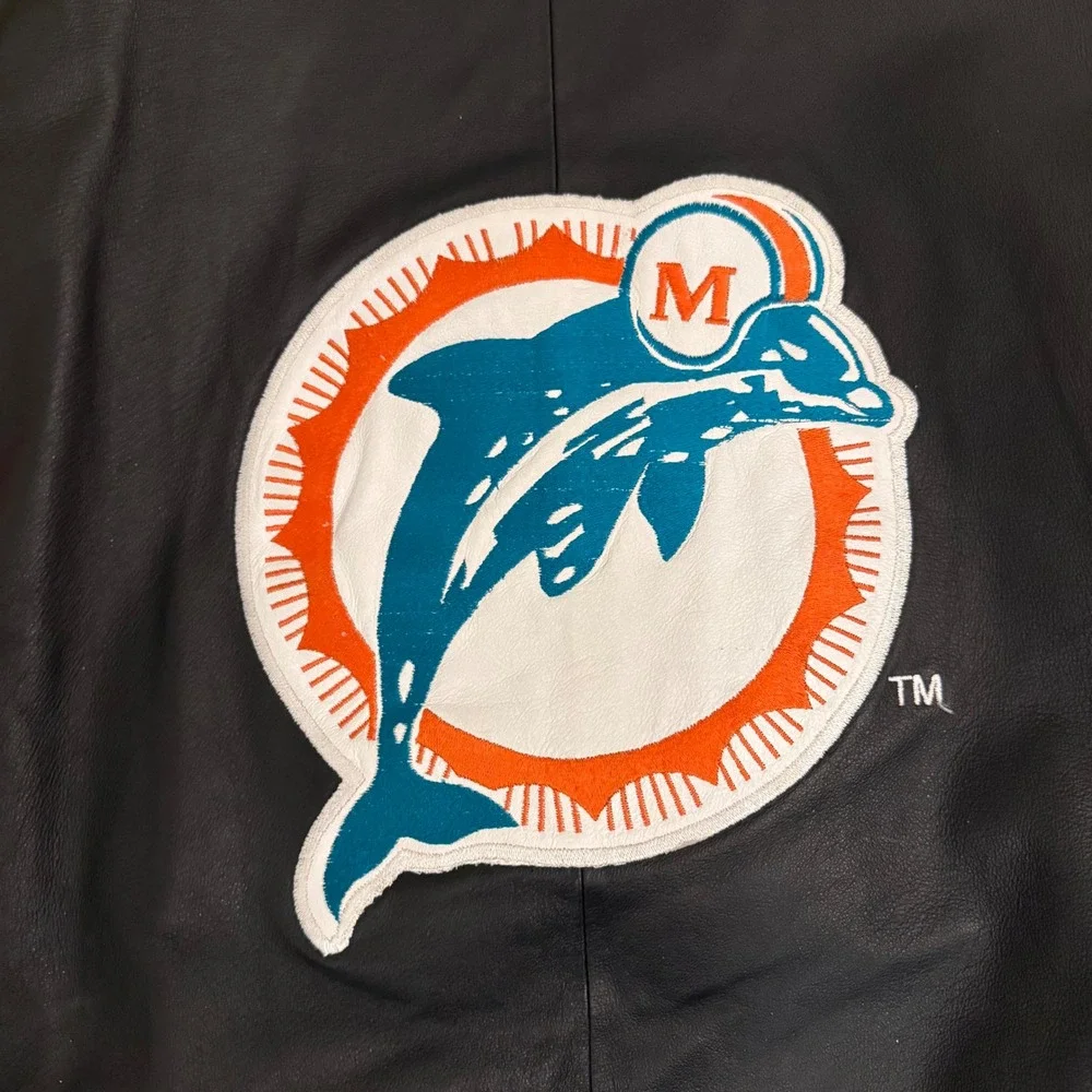 Vintage G-III Carl Banks Miami‎ Dolphins Leather Varsity Jacket Mens L Black NFL